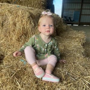 Carter’s baby girl olive long sleeve floral button down & pink leggings 12M